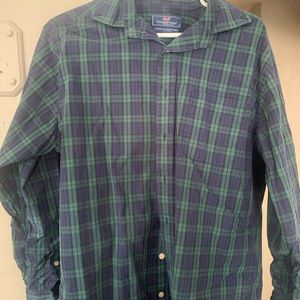 Green and blue VV button down